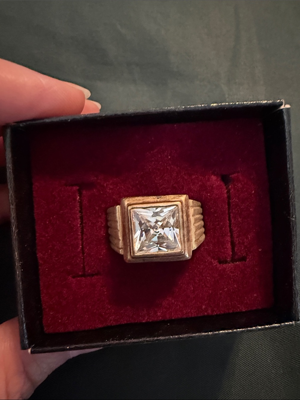 Gold-Tone Women’s Square-Cut Clear Crystal Ring